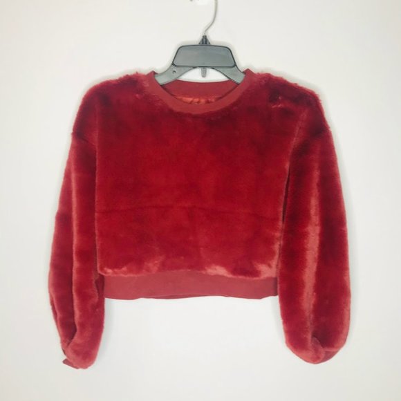 Nordstrom Girls Faux Fur Fleece Sweatshirt Red Syrah multiple sizes - Picture 2 of 5